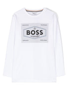 T-shirt con stampa logo per bambino BOSS Kidswear bianco con scollo rotondo - Rubino Kids