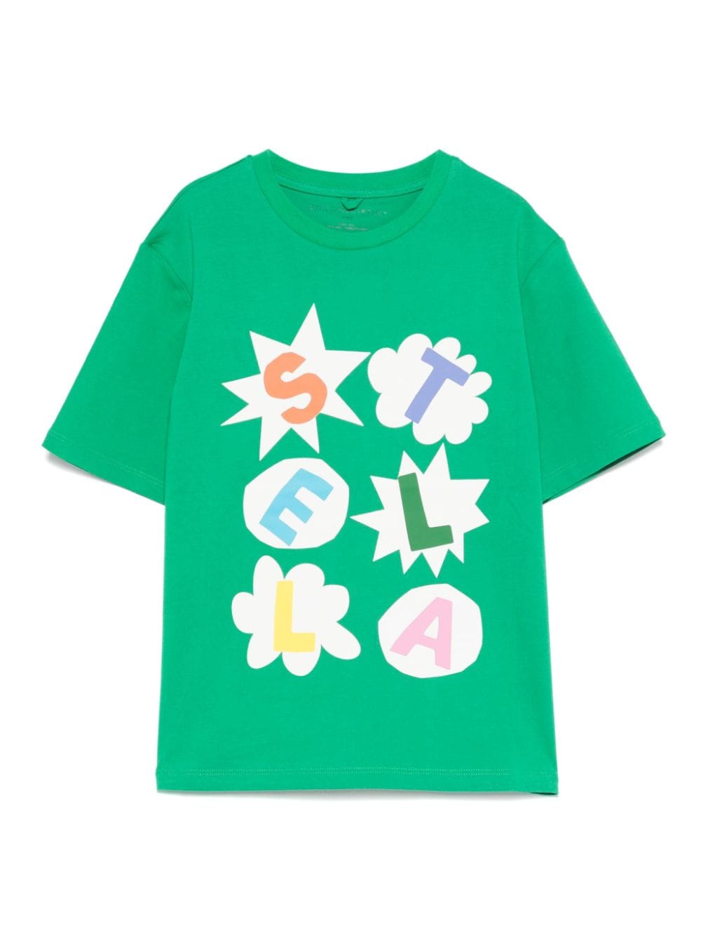 T-shirt con stampa logo per bimba Stella McCartney Kids verde con trama della maglia - Rubino Kids