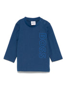 T-shirt con stampa logo per neonato BOSS Kidswear blu con scollo rotondo - Rubino Kids