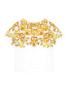 T-shirt con stampa maioliche per bambina Dolce & Gabbana Kids bianco con design crop - Rubino Kids