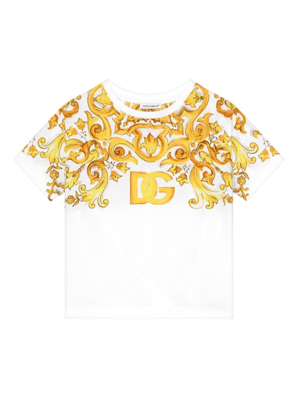 T-shirt con stampa maioliche per bambina Dolce & Gabbana Kids bianco con design crop - Rubino Kids