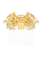 T-shirt con stampa maioliche per bambina Dolce & Gabbana Kids bianco con design crop - Rubino Kids