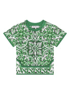 T-shirt con stampa maioliche per neonato Dolce & Gabbana Kids verde con girocollo - Rubino Kids