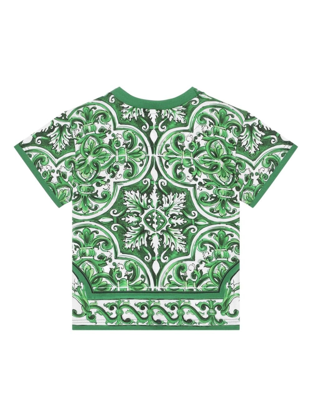 T-shirt con stampa maioliche per neonato Dolce & Gabbana Kids verde con girocollo - Rubino Kids