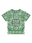 T-shirt con stampa maioliche per neonato Dolce & Gabbana Kids verde con girocollo - Rubino Kids