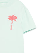 T-shirt con stampa Palm per bambina Palm Angels Kids verde con orlo dritto - Rubino Kids