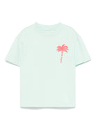 T-shirt con stampa Palm per bambina Palm Angels Kids verde con orlo dritto - Rubino Kids