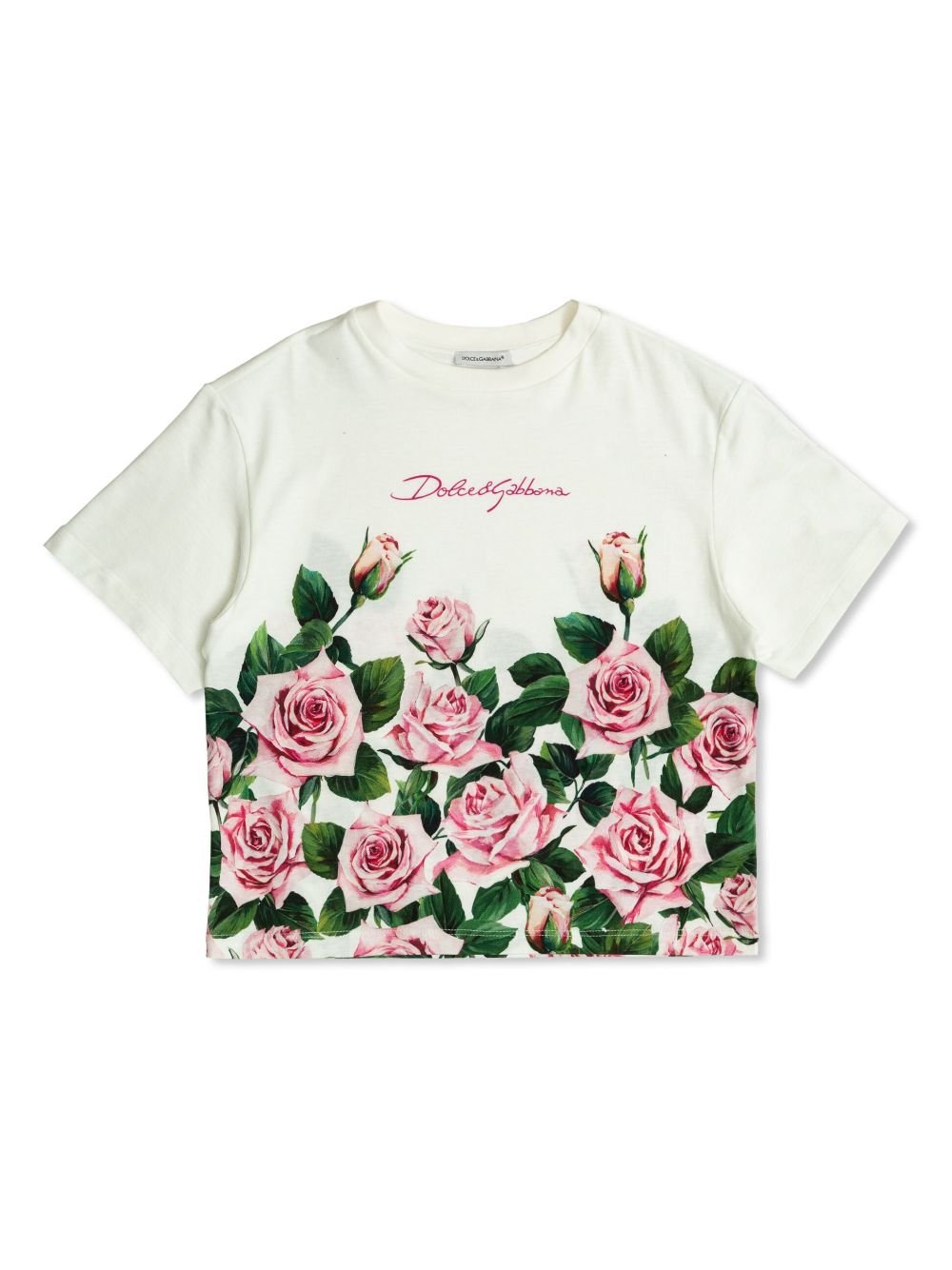 T-shirt con stampa per bambina Dolce & Gabbana Kids bianco con girocollo - Rubino Kids