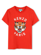 T-shirt con stampa per bambina Kenzo Kids rosso con orlo dritto - Rubino Kids