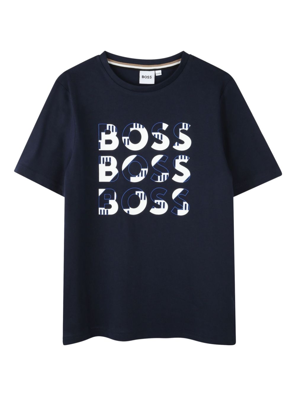 T-shirt con stampa per bambino BOSS Kidswear blu con orlo dritto - Rubino Kids