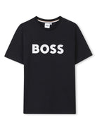 T-shirt con stampa per bambino BOSS Kidswear nero con scollo rotondo - Rubino Kids