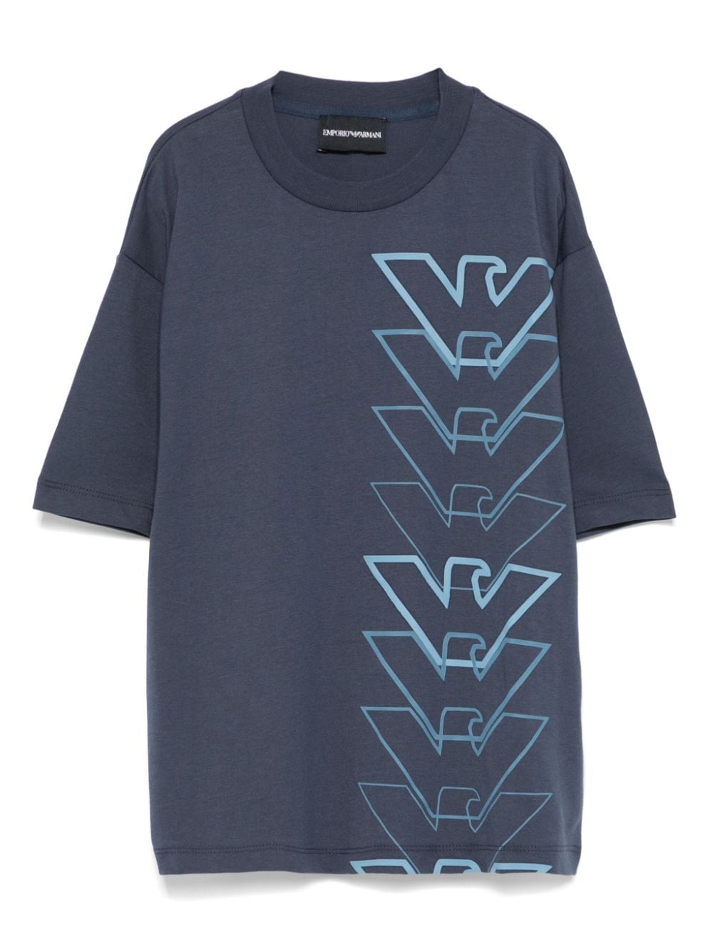 T-shirt con stampa per bambino Emporio Armani Kids blu con applicazione con logo - Rubino Kids