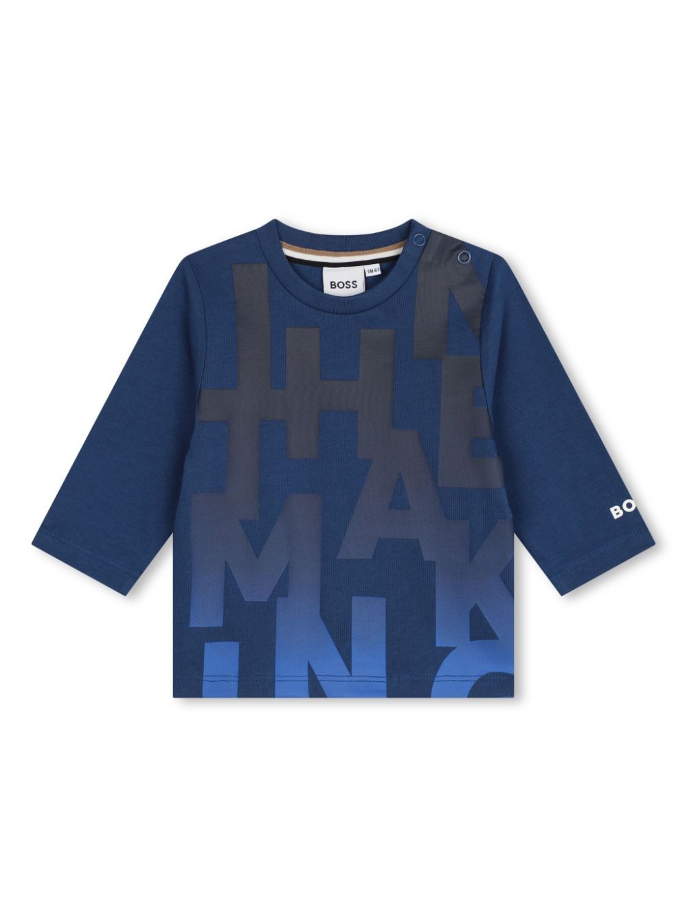 T-shirt con stampa per neonato BOSS Kidswear blu con scollo rotondo - Rubino Kids