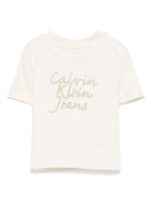 T-shirt con stampa per neonato Calvin Klein Kids beige con girocollo - Rubino Kids