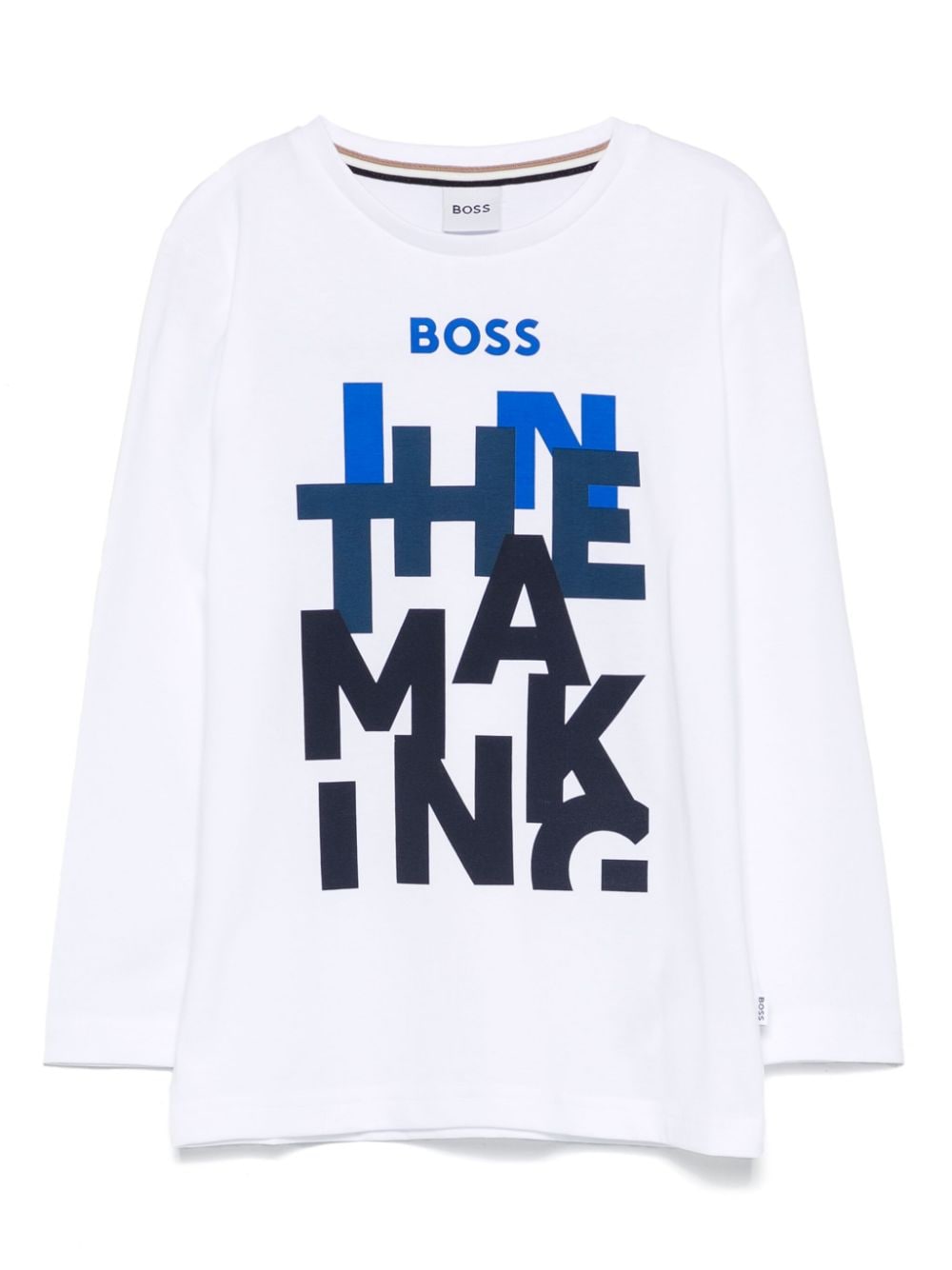 T-shirt con stampa slogan per bambino BOSS Kidswear bianca con scollo rotondo - Rubino Kids