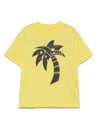 T-shirt con stampa Surf Palm per bambino Palm Angels Kids giallo con orlo dritto - Rubino Kids