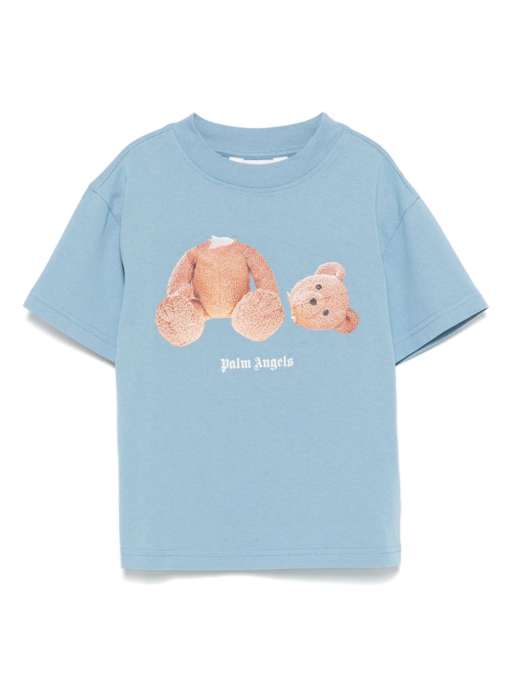 T-shirt con stampa Teddy Bear per bambino Palm Angels Kids blu con girocollo - Rubino Kids