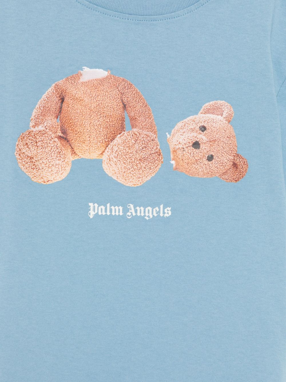 T-shirt con stampa Teddy Bear per bambino Palm Angels Kids blu con girocollo - Rubino Kids