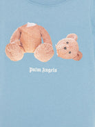 T-shirt con stampa Teddy Bear per bambino Palm Angels Kids blu con girocollo - Rubino Kids