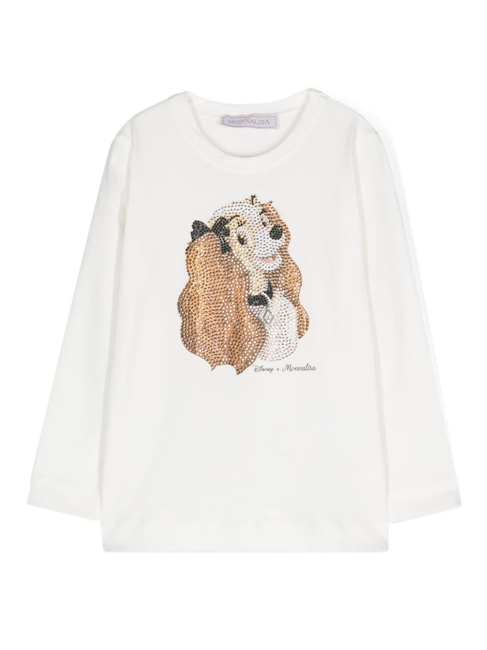 T-shirt con strass x Disney per bambina Monnalisa bianco con jersey leggero - Rubino Kids