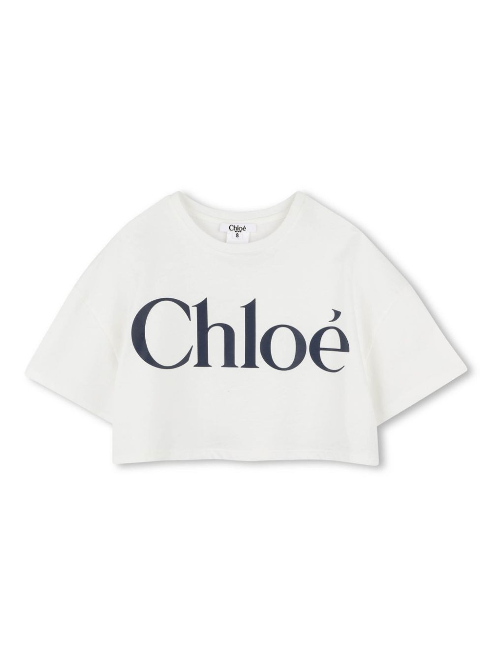 T-shirt crop per bambina Chloé Kids bianco con stampa con logo sul davanti - Rubino Kids