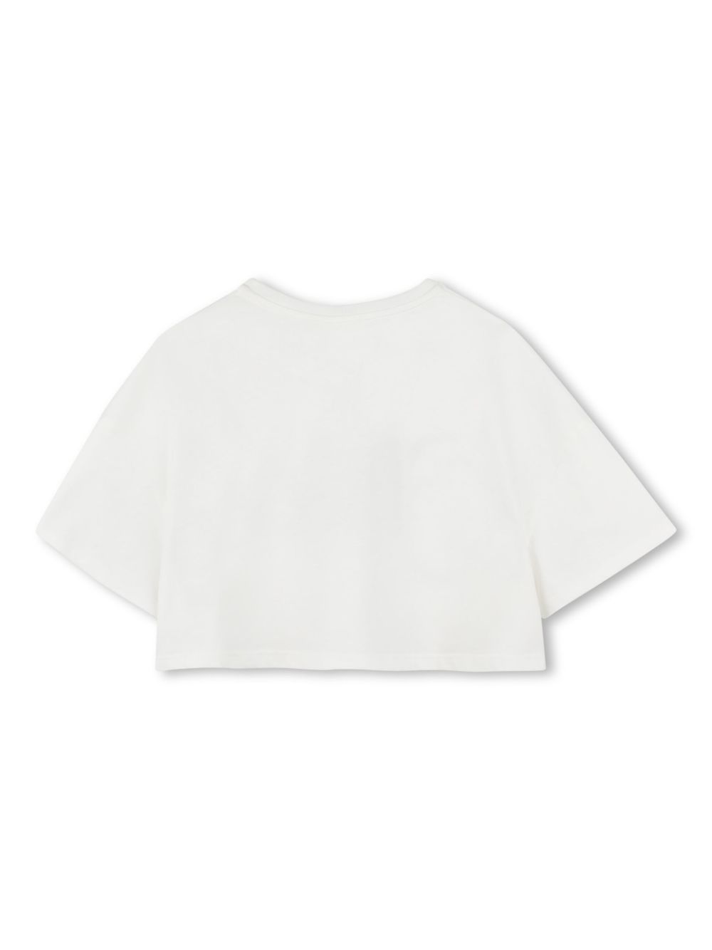 T-shirt crop per bambina Chloé Kids bianco con stampa con logo sul davanti - Rubino Kids