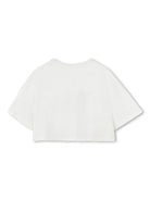 T-shirt crop per bambina Chloé Kids bianco con stampa con logo sul davanti - Rubino Kids