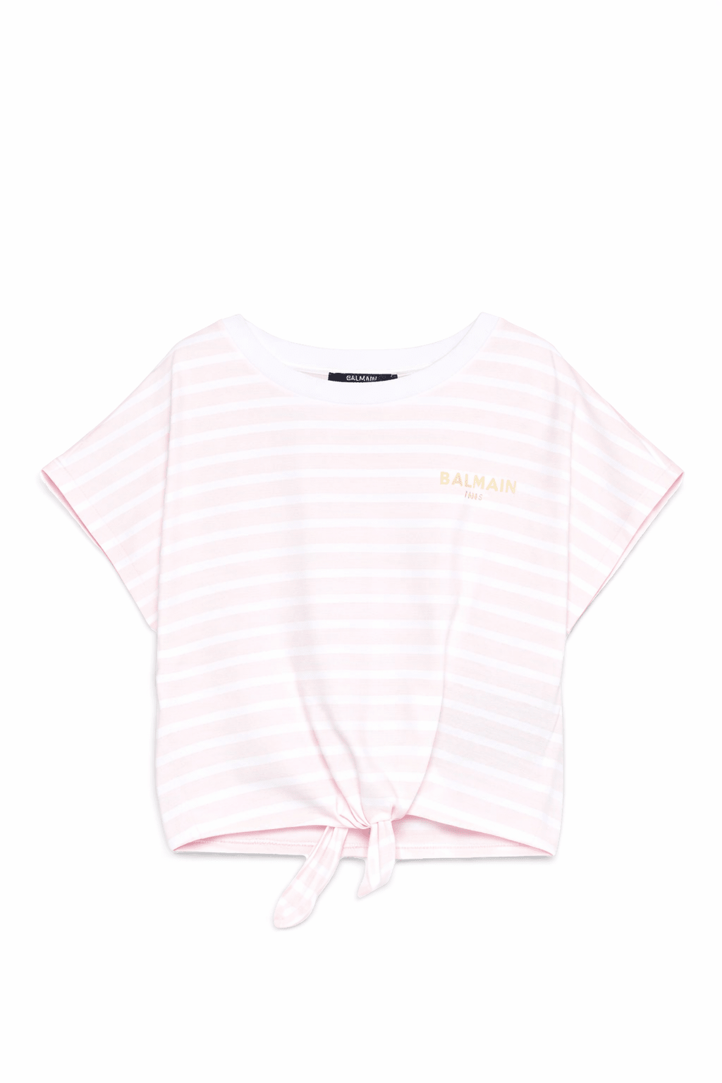 T-shirt da bambina Balmain Kids rosa con motivo a righe - Rubino Kids