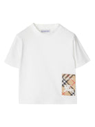 T-shirt in cotone a quadri per neonato Burberry Kids bianco con orlo dritto - Rubino Kids