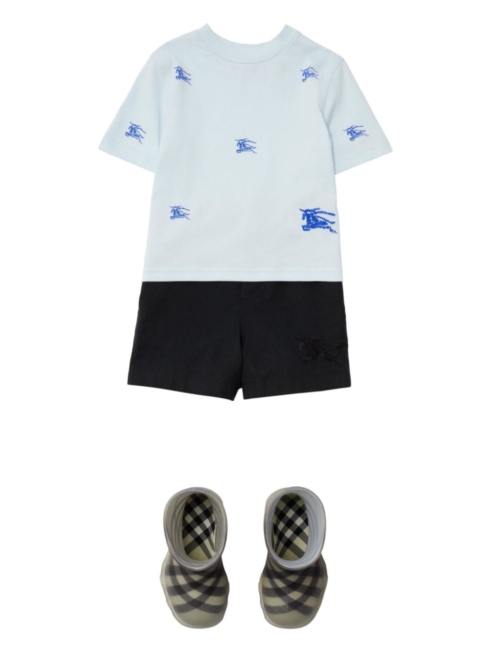 T-shirt in cotone con stampa logo per neonato Burberry Kids blu con girocollo - Rubino Kids