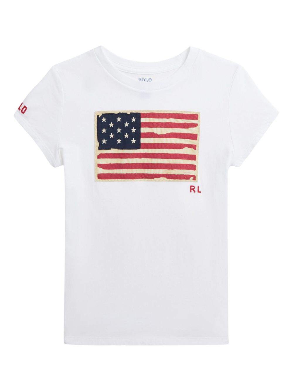 T-shirt in cotone per bambina Ralph Lauren Kids bianco con applicazione bandiera - Rubino Kids