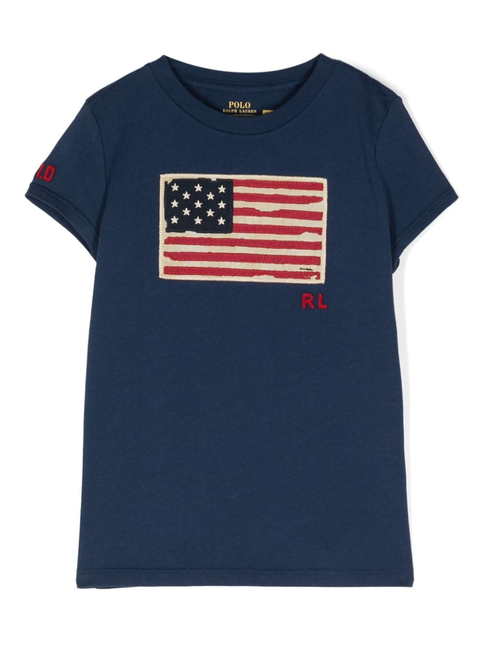 T-shirt in cotone per bambina Ralph Lauren Kids blu con applicazione bandiera - Rubino Kids