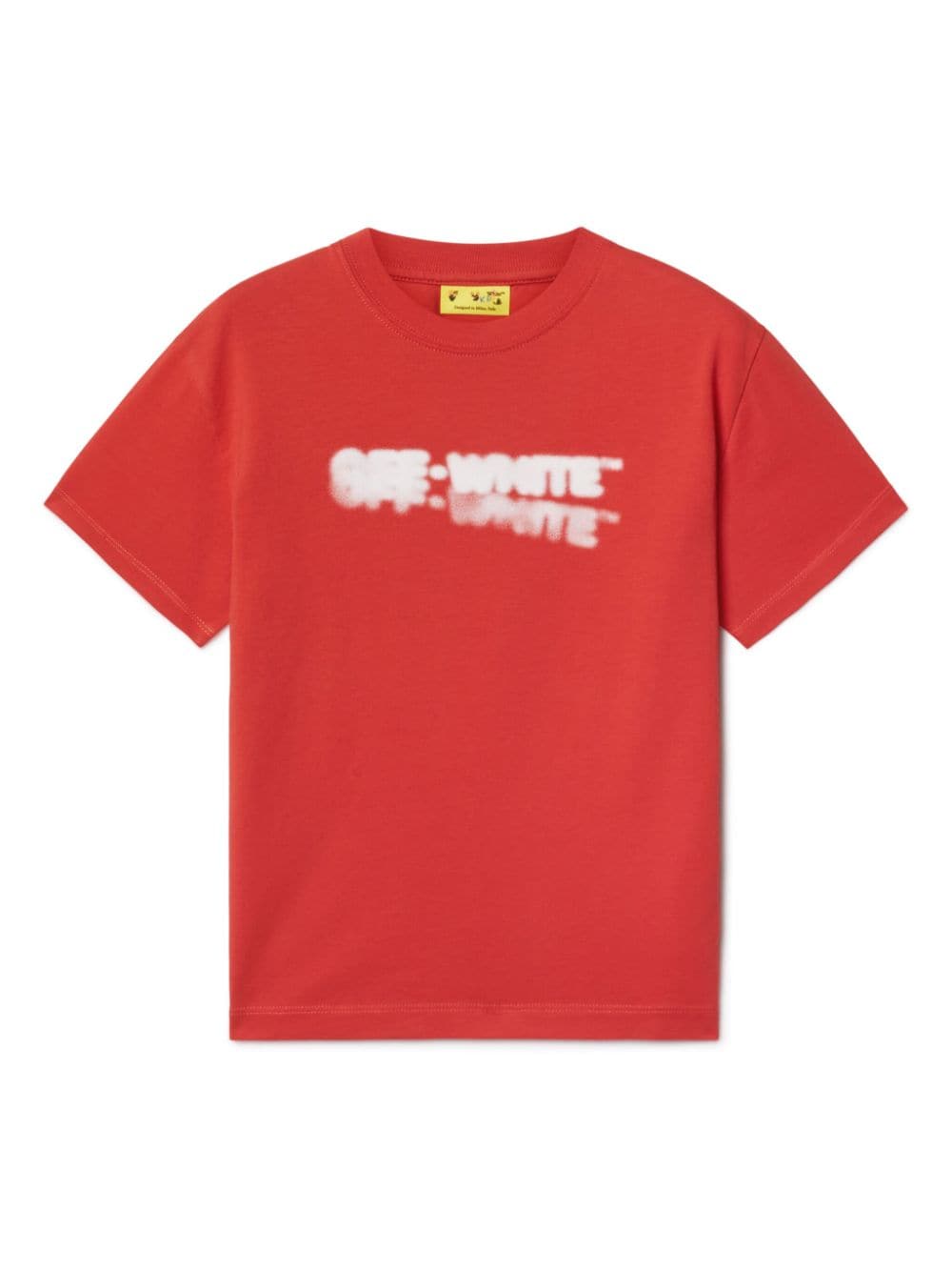 T-shirt in cotone per bambino Off - White Kids rosso con logo stampato sul davanti - Rubino Kids