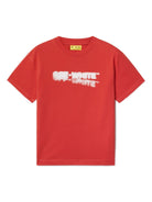 T-shirt in cotone per bambino Off - White Kids rosso con logo stampato sul davanti - Rubino Kids