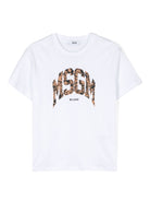 T-shirt in jersey per bambino MSGM Kids bianco con bordi a coste - Rubino Kids