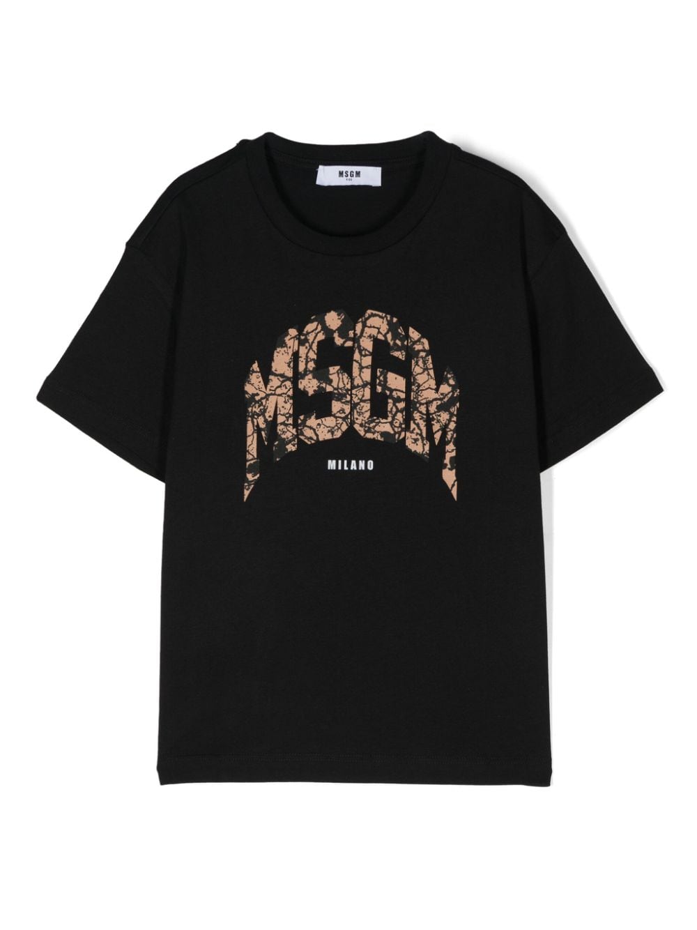 T-shirt in jersey per bambino MSGM Kids nero con bordi a coste - Rubino Kids