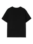 T-shirt in jersey per bambino MSGM Kids nero con bordi a coste - Rubino Kids