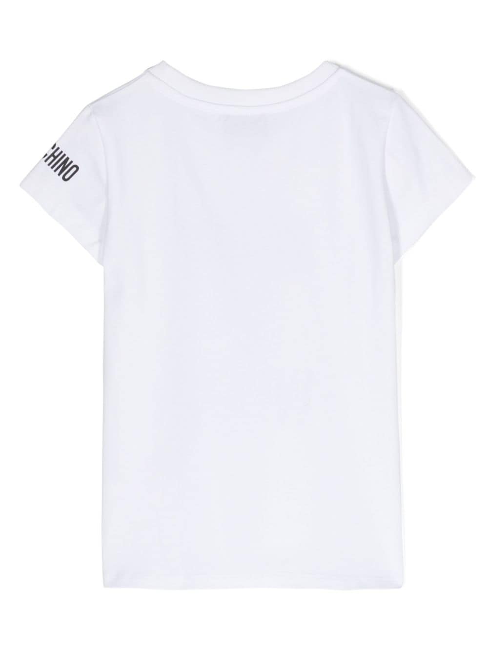 T shirt lunga per bambina bianca Moschino Kids con stampa centrale Ready to Where - Rubino Kids