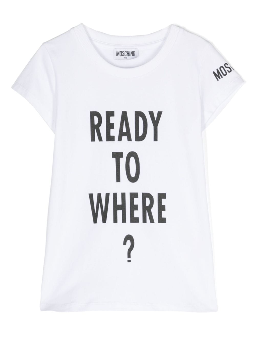 T shirt lunga per bambina bianca Moschino Kids con stampa centrale Ready to Where - Rubino Kids