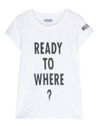 T shirt lunga per bambina bianca Moschino Kids con stampa centrale Ready to Where - Rubino Kids