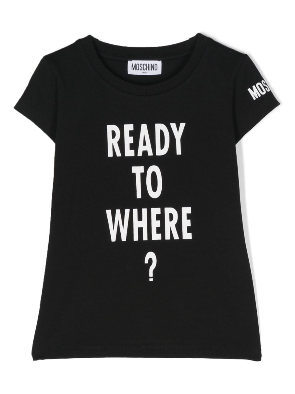 T shirt lunga per bambina nera Moschino Kids con stampa centrale Ready to Where - Rubino Kids