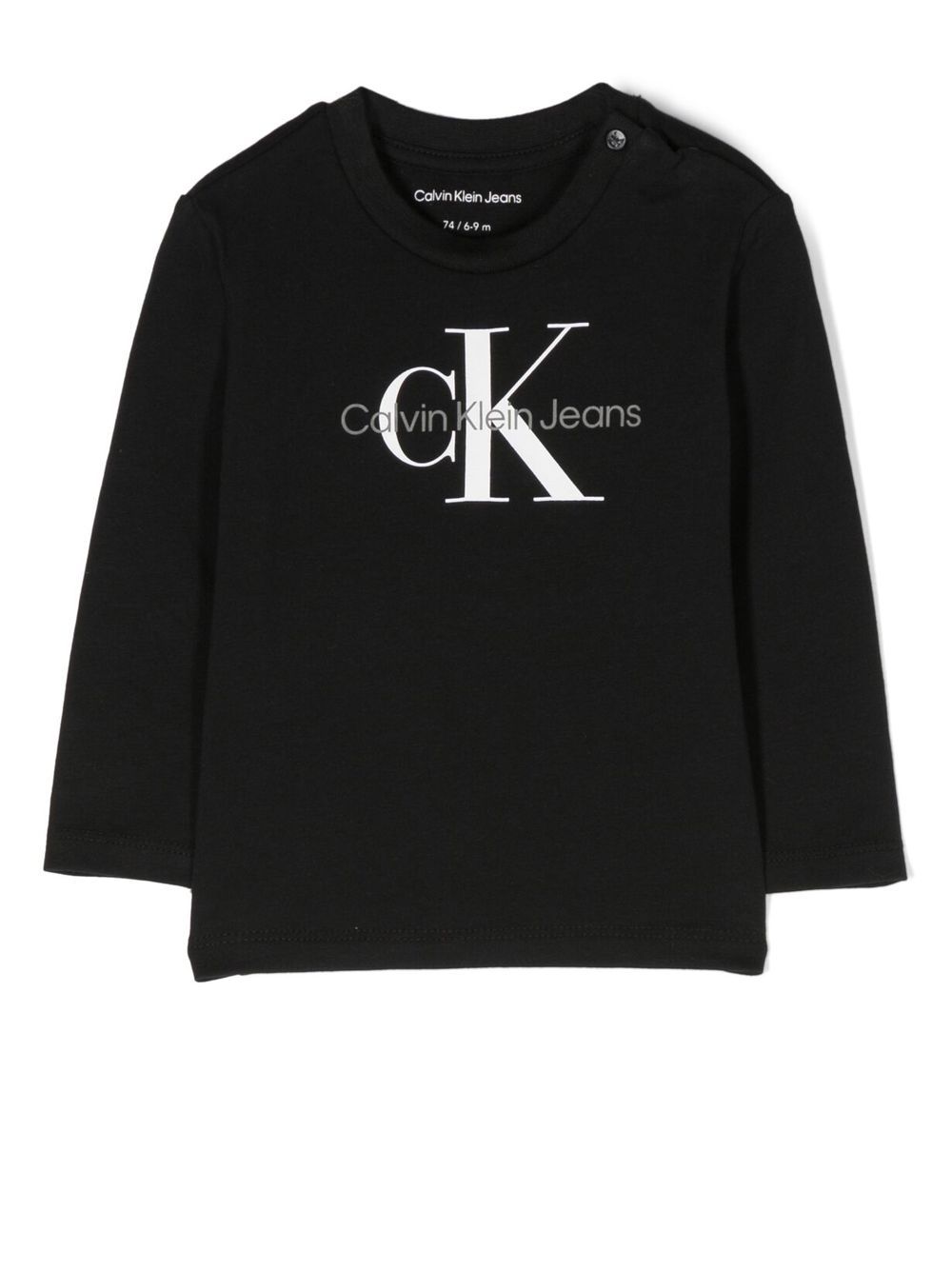 T-shirt maniche lunghe con stampa per neonato Calvin Klein Kids nero con logo sul davanti - Rubino Kids