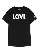 T shirt nera per bambina Moschino con stampa LOVE bianca - Rubino Kids