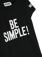 T shirt nera per bambina Moschino Kids con stampa centrale bianca "Be Simple!" - Rubino Kids