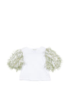 T-shirt per bambina Alapage bianca con maniche a sbuffo a contrasto - Rubino Kids