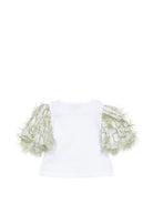 T-shirt per bambina Alapage bianca con maniche a sbuffo a contrasto - Rubino Kids