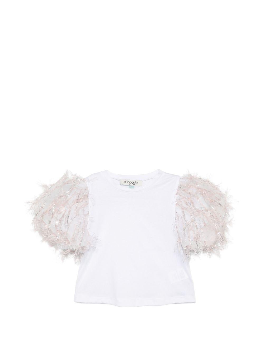 T-shirt per bambina Alapage bianca con maniche a sbuffo a contrasto - Rubino Kids
