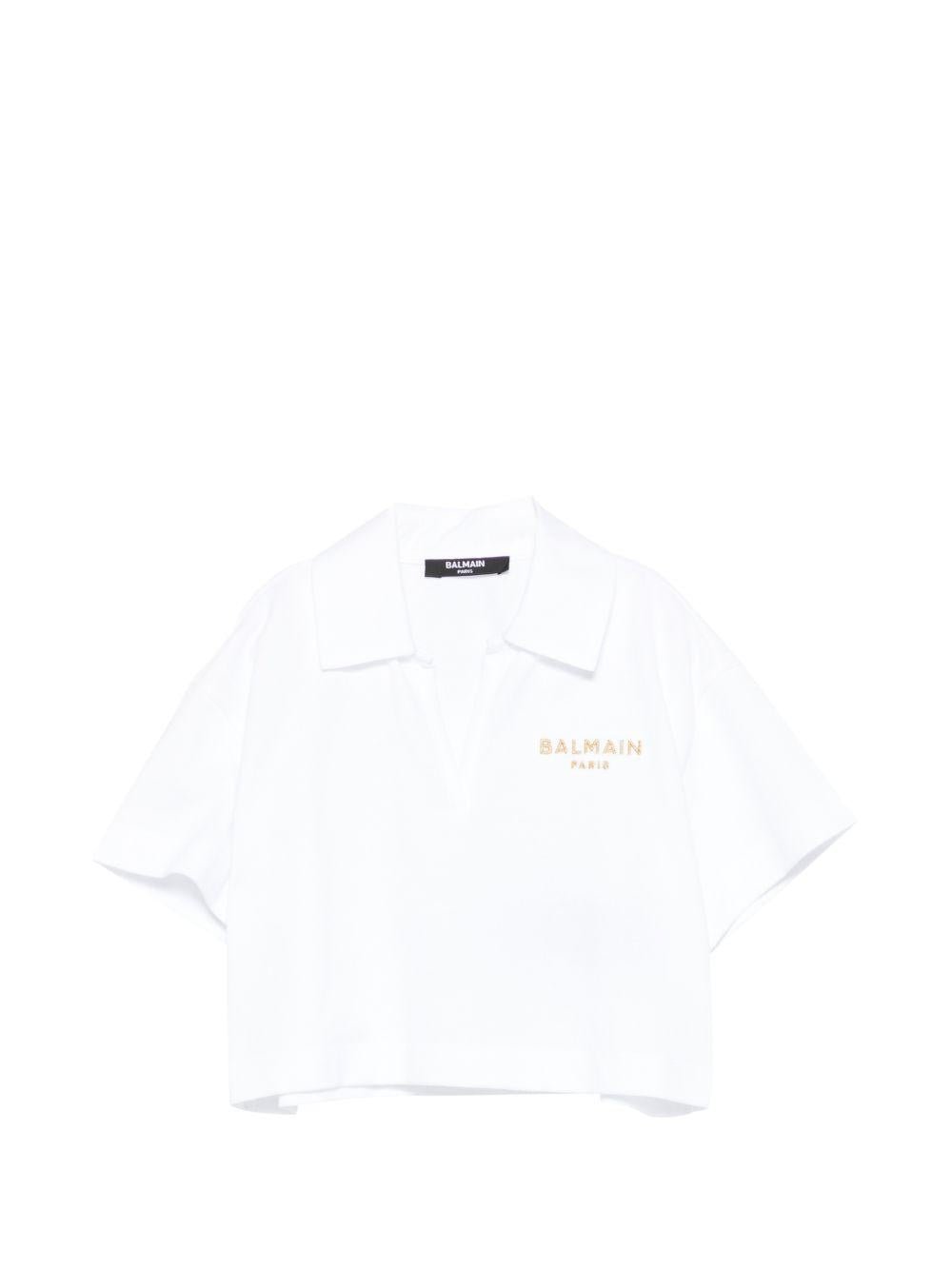 T-shirt per bambina Balmain Kids bianca con design crop - Rubino Kids