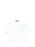 T-shirt per bambina Balmain Kids bianca con design crop - Rubino Kids