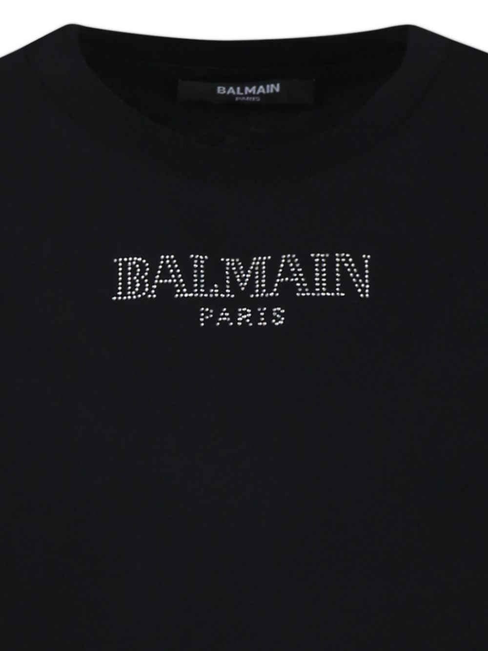 T-shirt per bambina Balmain Kids nero con decorazione logo con strass - Rubino Kids